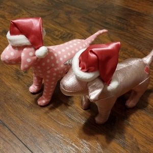 2 Victoria's secret pink dogs Santa hat Christmas